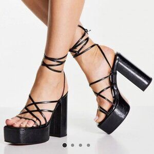 ASOS DESIGN Nanon Strappy Platform Heeled Black Sandals